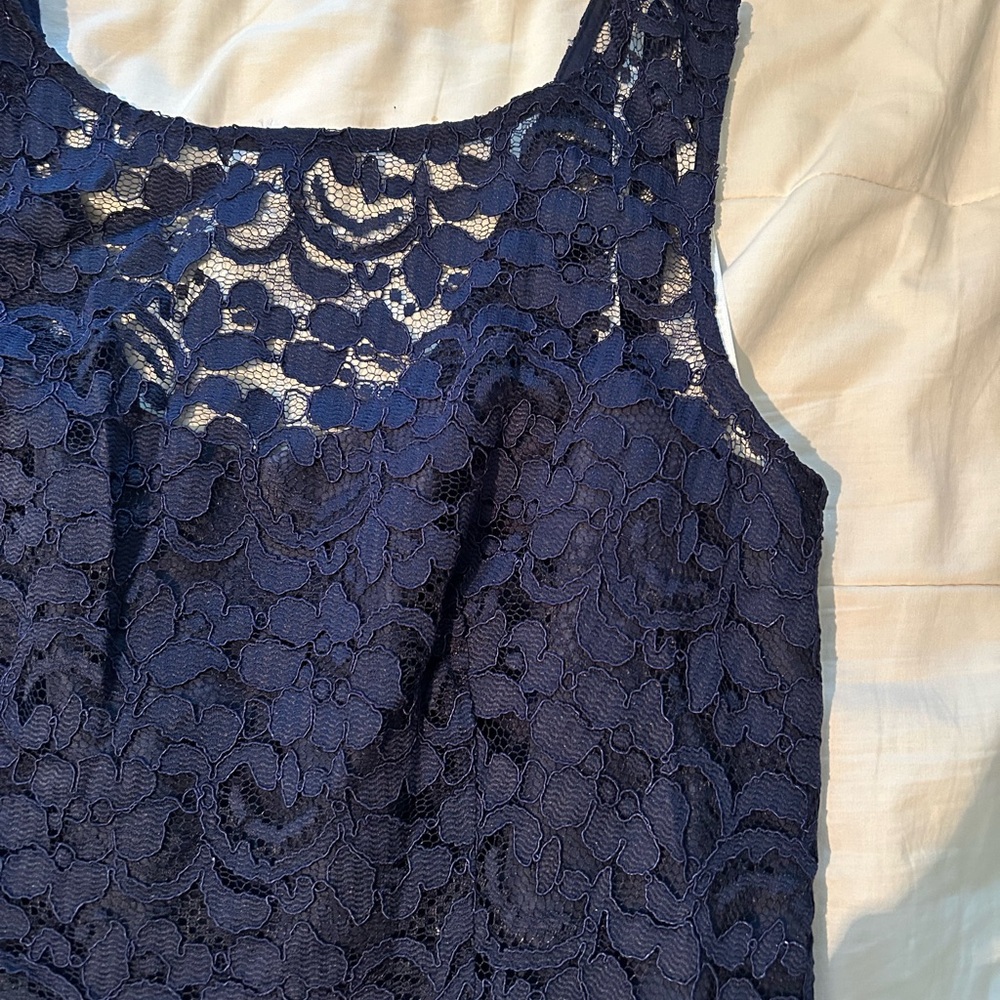 David's Bridal Navy Lace Mini Dress